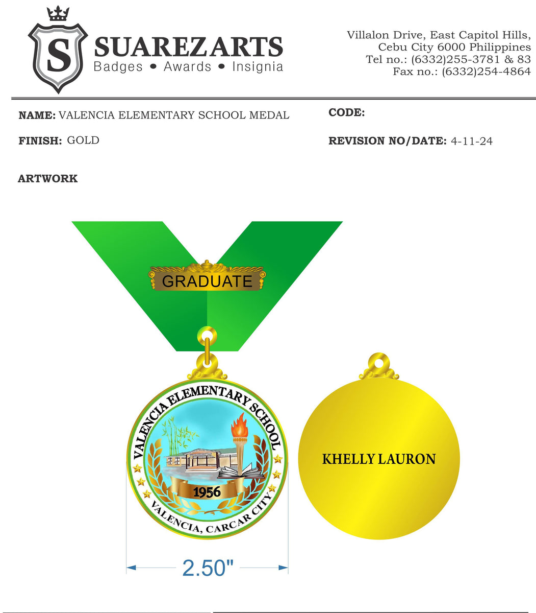 Valencia Elementary School (VES) Medal Suarez Arts