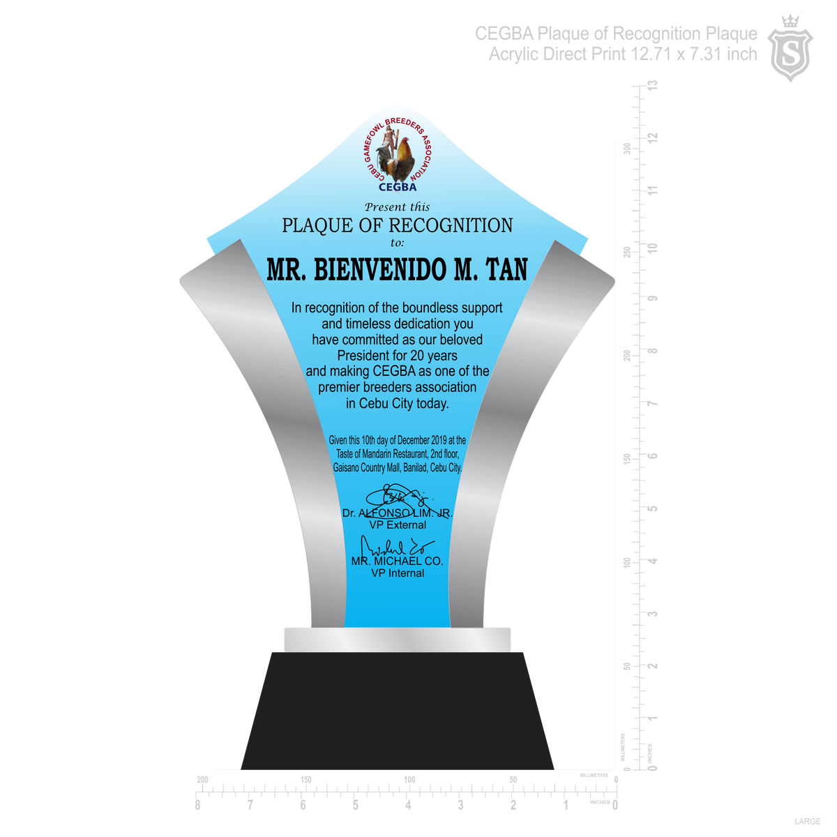 Cebu Gamefowls Breeders Association (Cegba) Plaque – Suarez Arts