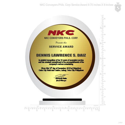 NKC Surveyors Phils.Corp Service Award Plaque