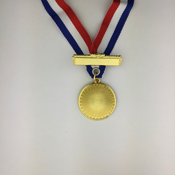 Blank Medal 1.7 inches with blue, white, and red ribbon