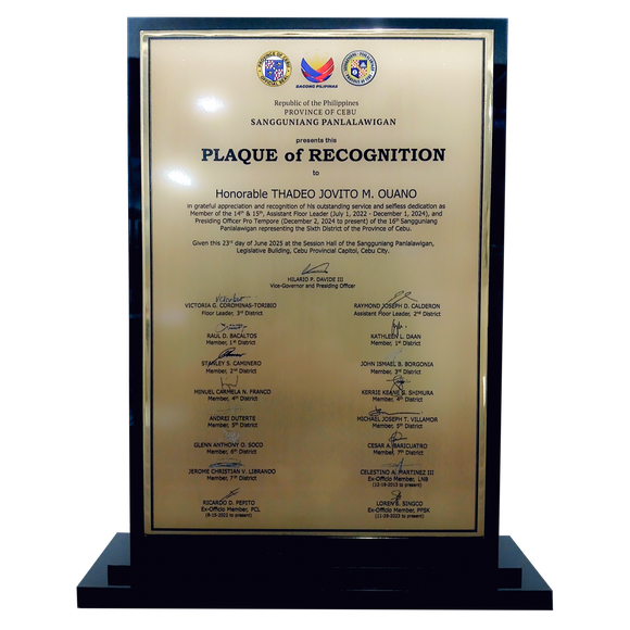 Plaque of Recognition – Hon. Thadeo Jovito M. Quano