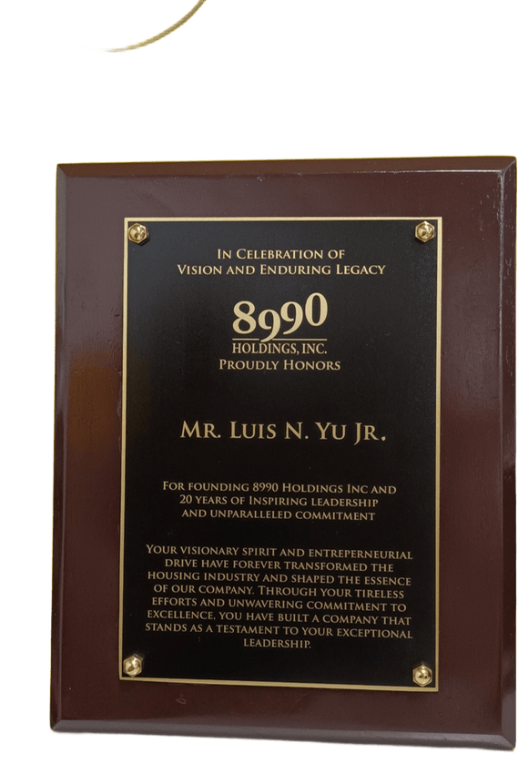 8990 Holdings, Inc. Plaque