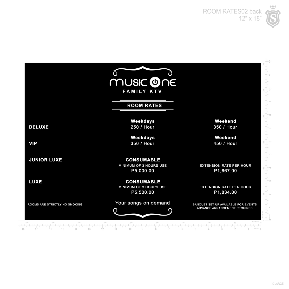 MUSIC ONE ROOM RATES SIGN – Suarez Arts
