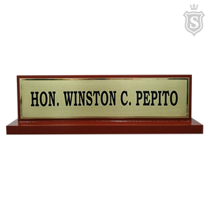 Table Signage – Wood with Brass Plate (Engraved, Back-to-Back)