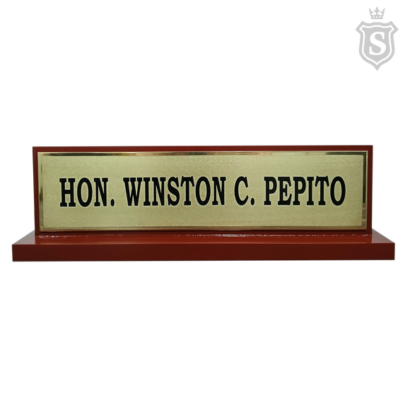 Table Signage – Wood with Brass Plate (Engraved, Back-to-Back)