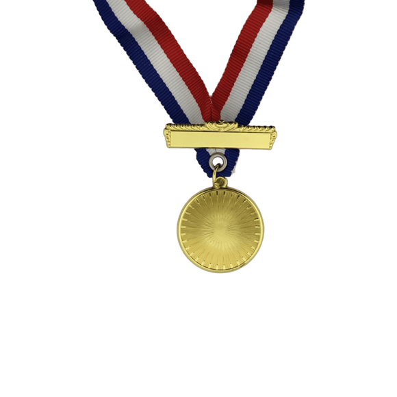 Blank Medal 1.7 inches with blue, white, and red ribbon
