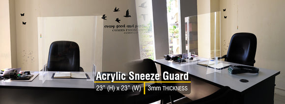 Portable Acrylic Sneeze Guard w/ Base- (23in Height) Basic Front Design