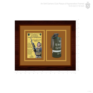 Air Soft Games Club Inc. (ASG) Plaque of Appreciation Framed