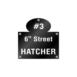 House Number Black Acrylic Plate with Decorative Bolt