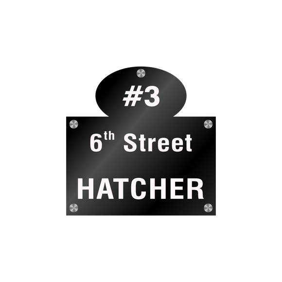 House Number Black Acrylic Plate with Decorative Bolt