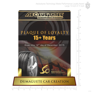 Aeolustyres Technology Meets Performance Plaque of Loyalty 13 inch