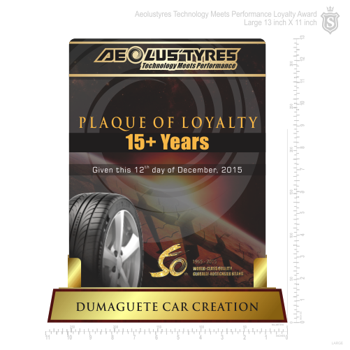 Aeolustyres Technology Meets Performance Plaque of Loyalty 13 inch