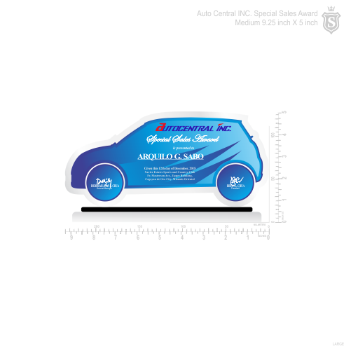 Auto Central INC. Special Sales Award  Medium 9.25 inch