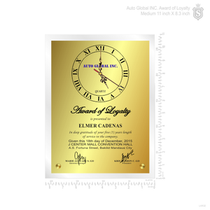 Auto Global INC. Award of Loyalty 11 inch