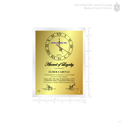 Auto Global Inc. Plaque Medium 2015