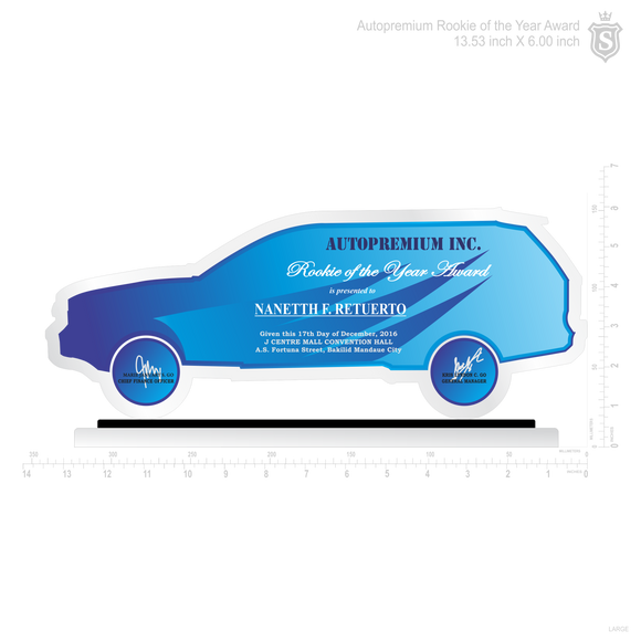 Auto Premium Inc. Plaque 2016 Rookie of the Year Award 13.53 inch
