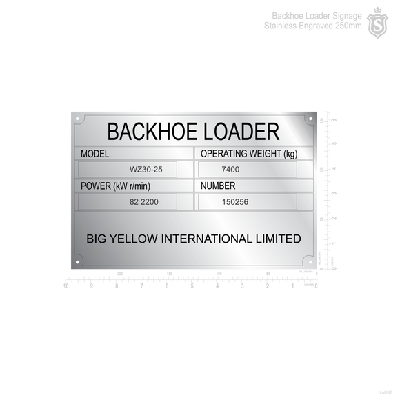 Backhoe Signage Backhoe Loader Signage Stainless Engraved 250mm – Suarez Arts