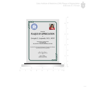 Cebu Institute of Medicine (CIM) Plaque of Appreciation 8.68 inch