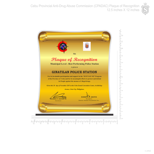 Cebu Provincial Anti-Drug Abuse Commisssion (CPADAC) Plaque of Recognition Large