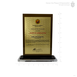 Danao City Acrylic Award of Appreciation  with Brass Plate