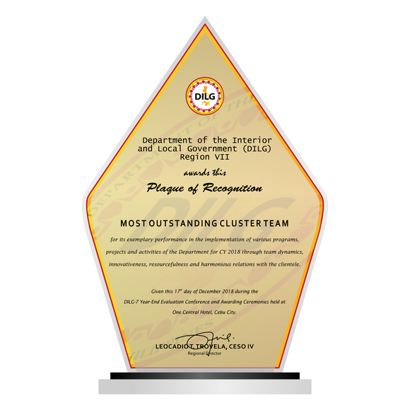 DILG Most Outstanding Cluster Team Plaque - DILG