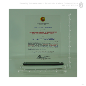 Testimonial Award of Recognition for Academic Excellence Plaque 9.68 inch x 8.75 inch