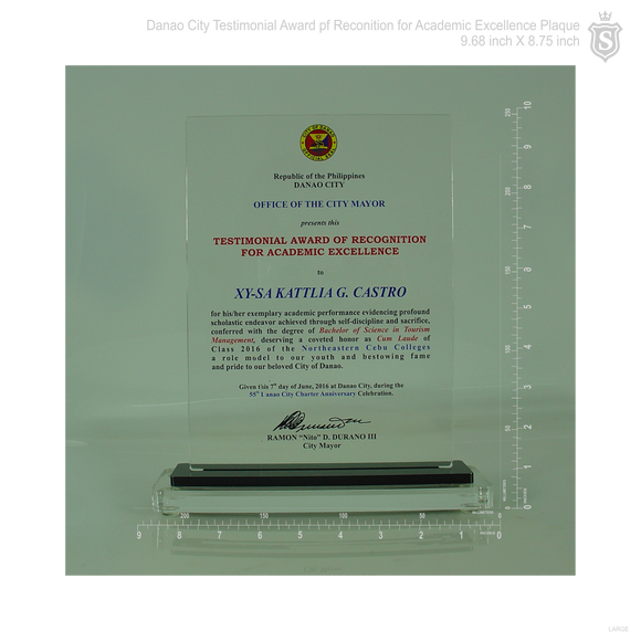 Testimonial Award of Recognition for Academic Excellence Plaque 9.68 inch x 8.75 inch