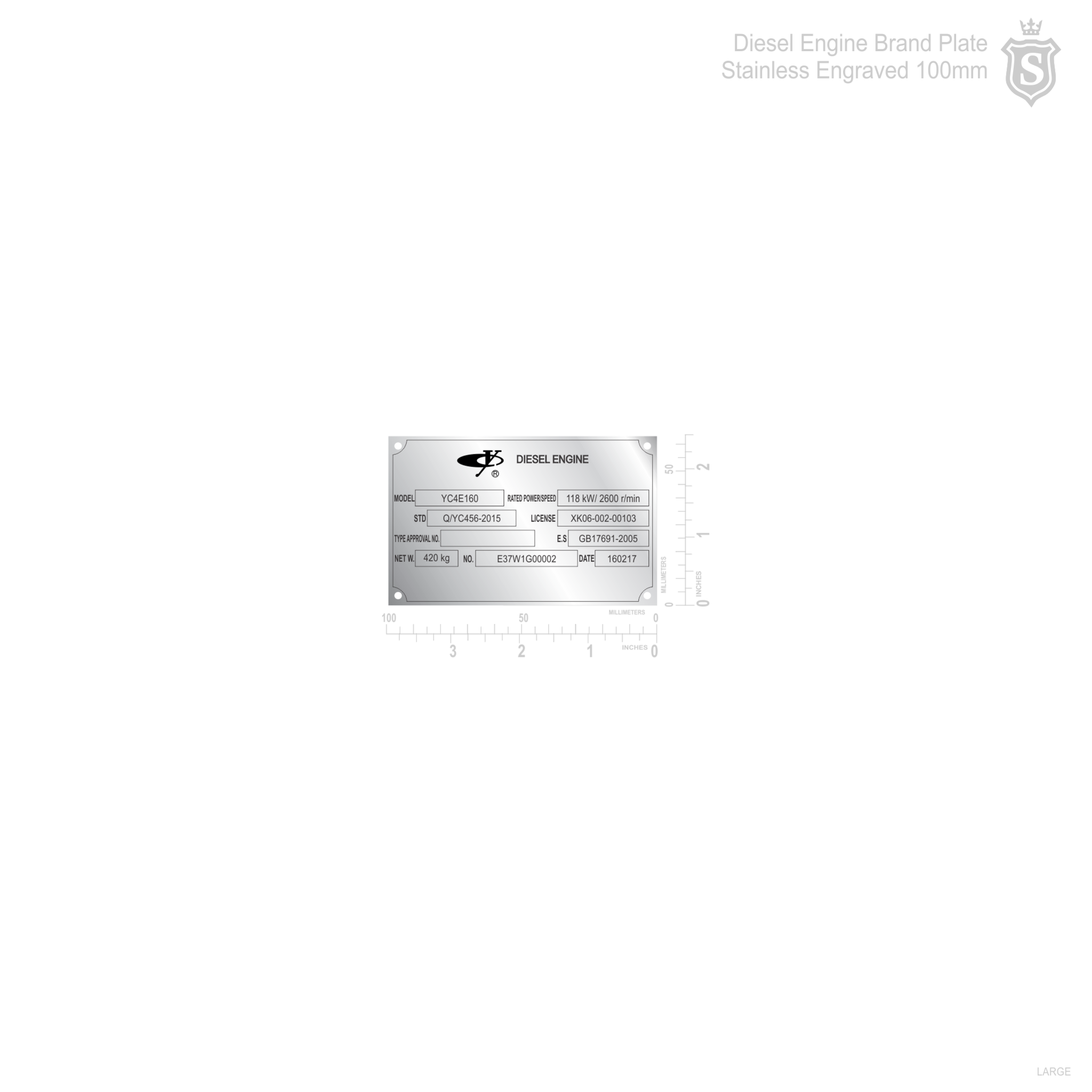 Diesel Engine Brand Plate Stainless Engraved 100mm – Suarez Arts