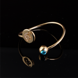 Disc Bangle with Engrave Letter Initial CZ Stone and Birthstone Gold 65mm