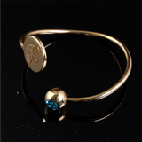 Disc Bangle with Engrave Letter Initial CZ Stone and Birthstone Gold 65mm