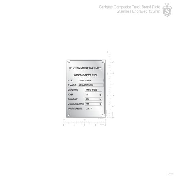 Garbage Compactor Truck Brand Plate Stainless Engraved 133mm
