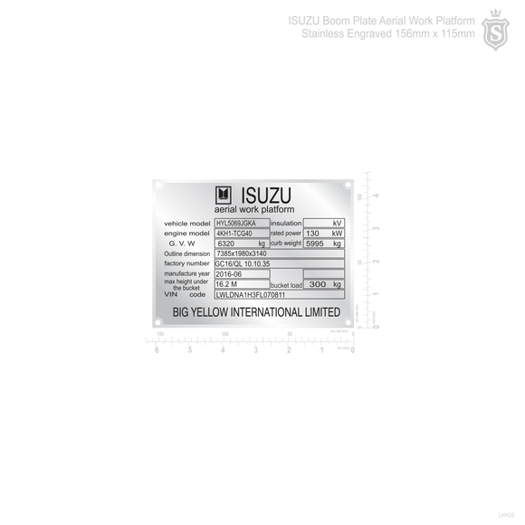 Isuzu Boom Plate Aerial Platform Stainless Engraved 156mm