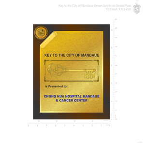 Key to the City of Mandaue Brown Acrylic on Brass Plate 10.5 inch