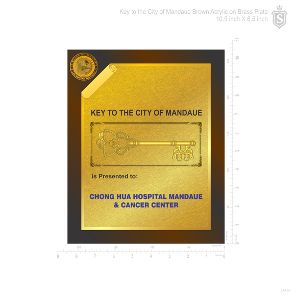 Key to the City of Mandaue Brown Acrylic on Brass Plate 10.5 inch