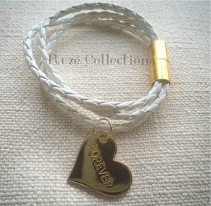 Leather Bracelet with Heart Pendant with engraving "FOREVER"