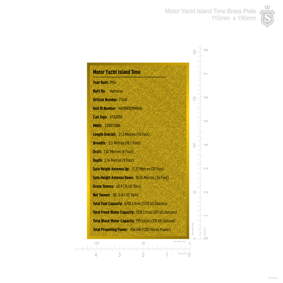 Motor Yacht Island Time Brass Plate