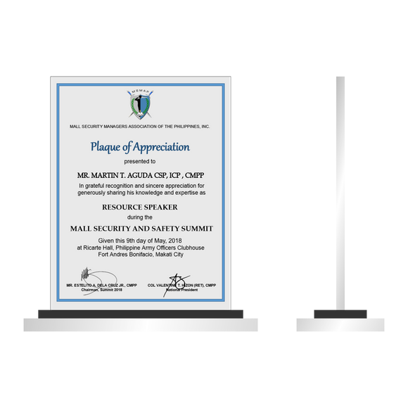 Mall Security Management Association of the Philippines (MSMAP) Plaque- PSA-SG