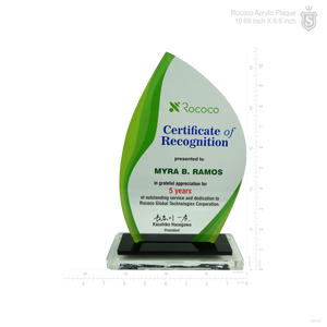 RococoGlobal Technologies Corporation Certificate of Recognation Plaque