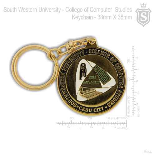 South Western University (SWU) College of Computer Studies Keychain Gold 38mm
