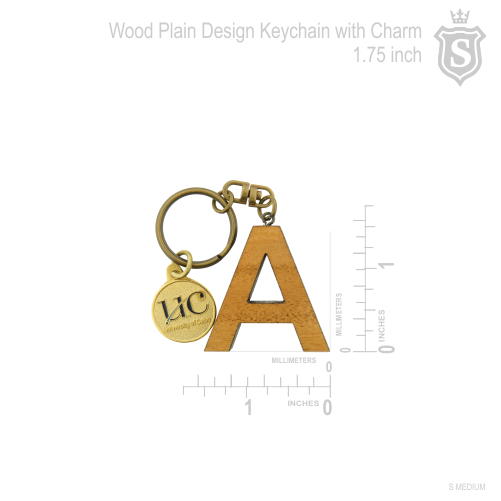 Wood Plain Design Keychain with Charm 1.5 inch