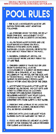 Alta Vista Pool Rules Signage