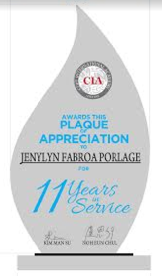 Cebu International  School Service Award Plaque
