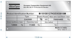 Dynapac Aluminum Plate