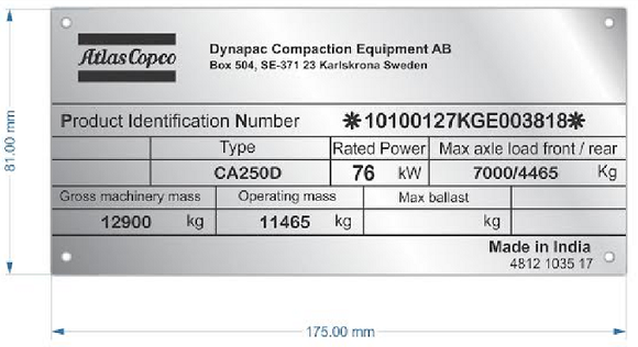Dynapac Aluminum Plate